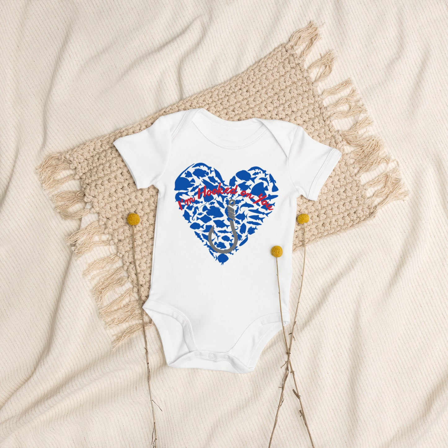 Fishing Love  Blue Organic cotton baby bodysuit
