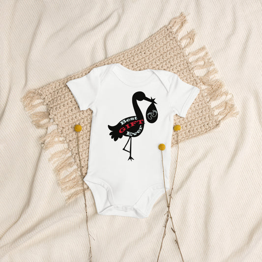 Best Gift Ever Stork with Baby 100% Organic cotton baby bodysuit