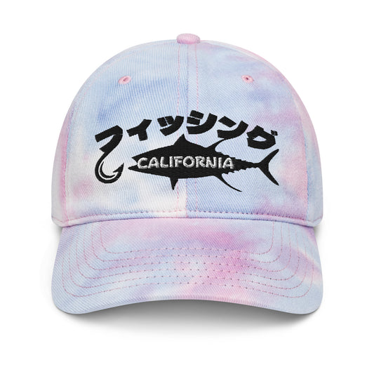 Fishing California, Japanese katakana, lure Tie dye hat