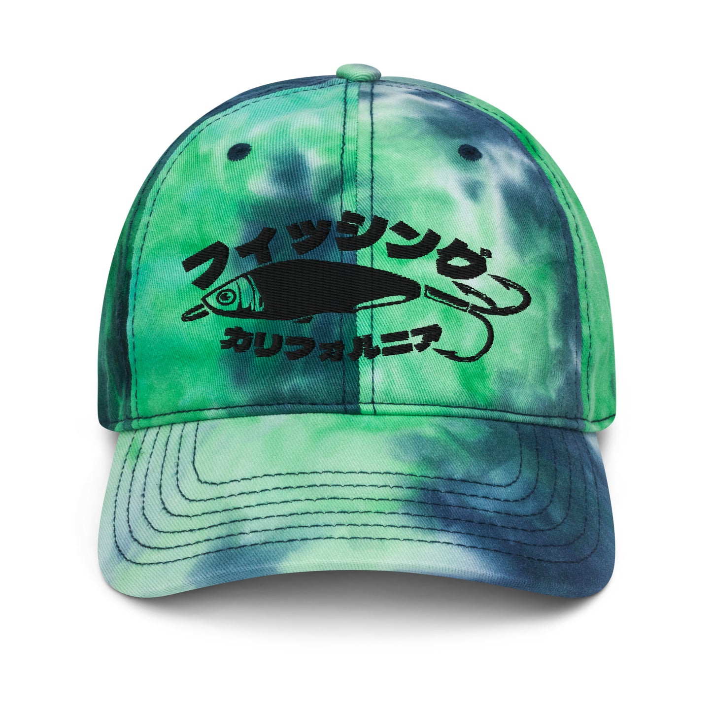 Fishing California, Japanese katakana, Tie dye hat