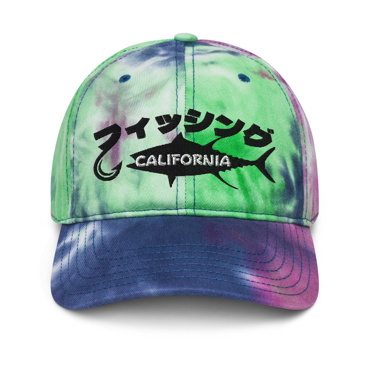 Fishing California, Japanese katakana, lure Tie dye hat