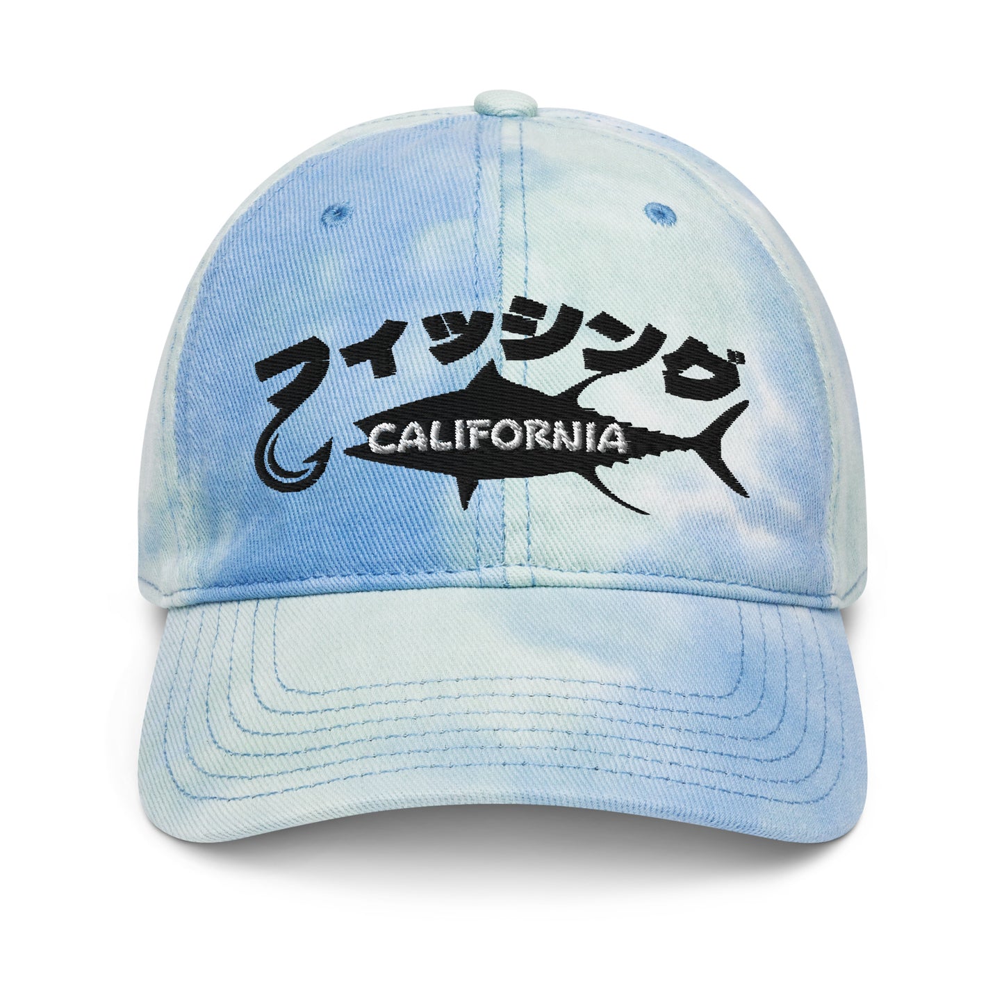Fishing California, Japanese katakana, lure Tie dye hat