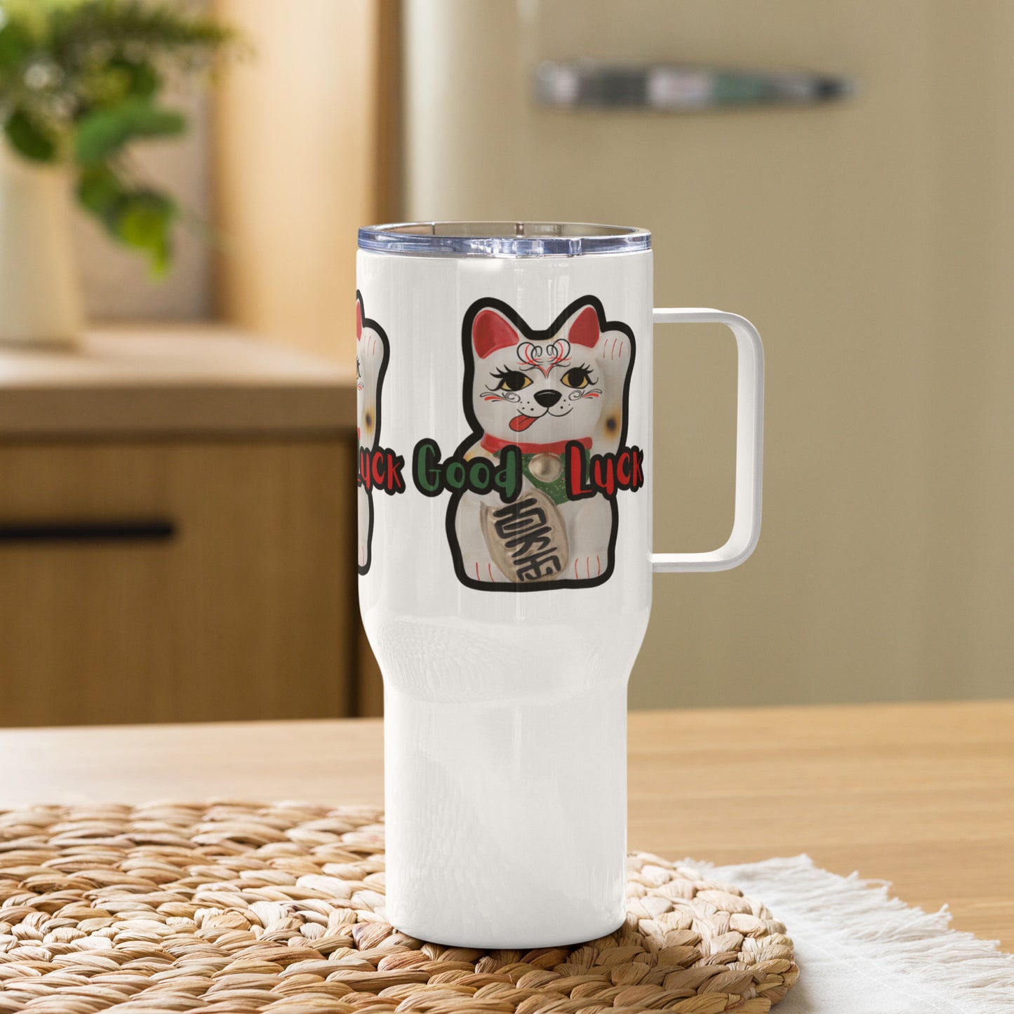 Manekineko, Japanese Lucky Cat, Travel mug with a handle
