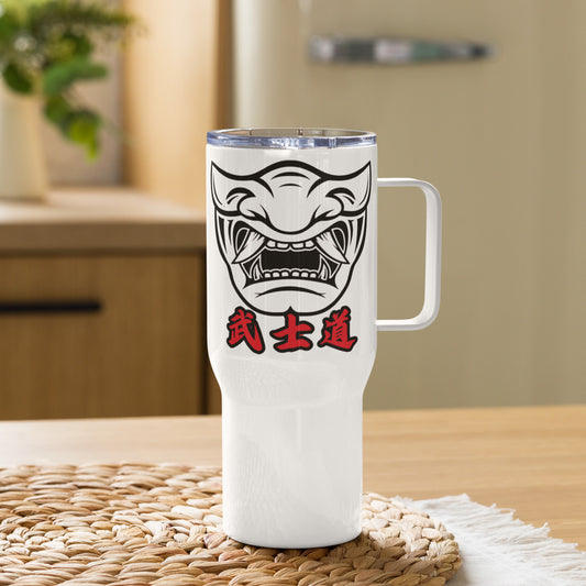 Samurai Mask Samurai Sword Travel mug with a handle