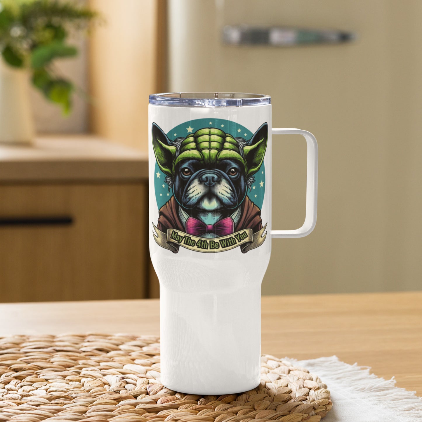 Star Wars Day, May The 4th Be with You, Yoda, Frenchie, French Dog, Grogu,  Travel mug