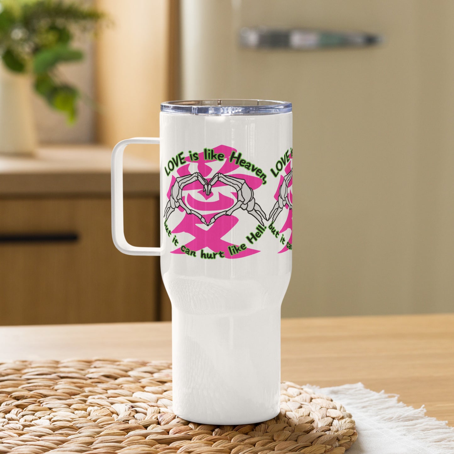 Love is like Heaven, kawaii, ai, love, Travel mug with a handle
