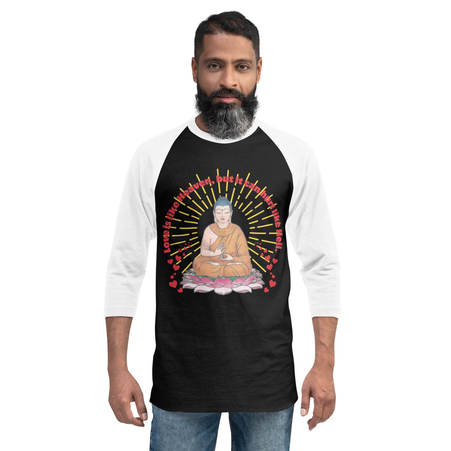 Japanese Buddha , tenjoutenge .3/4 sleeve raglan shirt