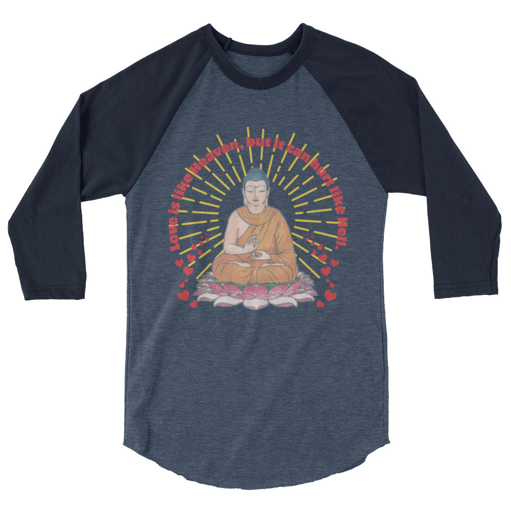 Japanese Buddha , tenjoutenge .3/4 sleeve raglan shirt