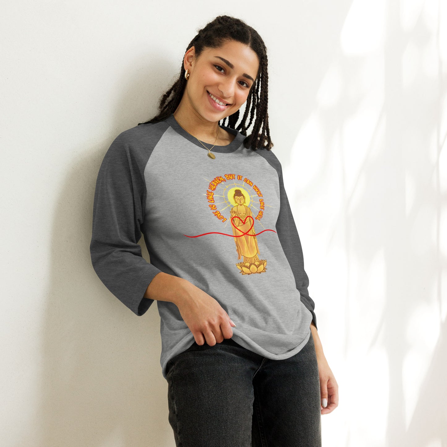 Japanese, Buddha, Oshakasama  3/4 sleeve raglan shirt