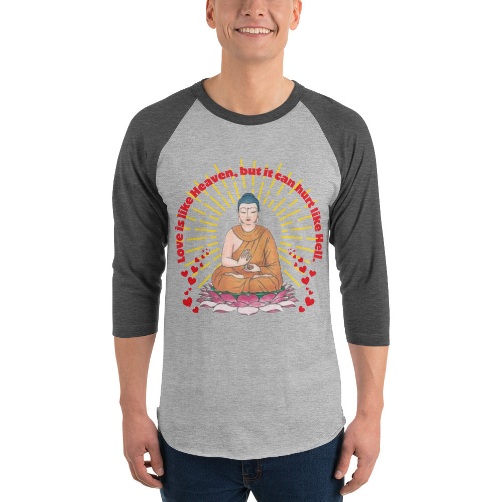 Japanese Buddha , tenjoutenge .3/4 sleeve raglan shirt