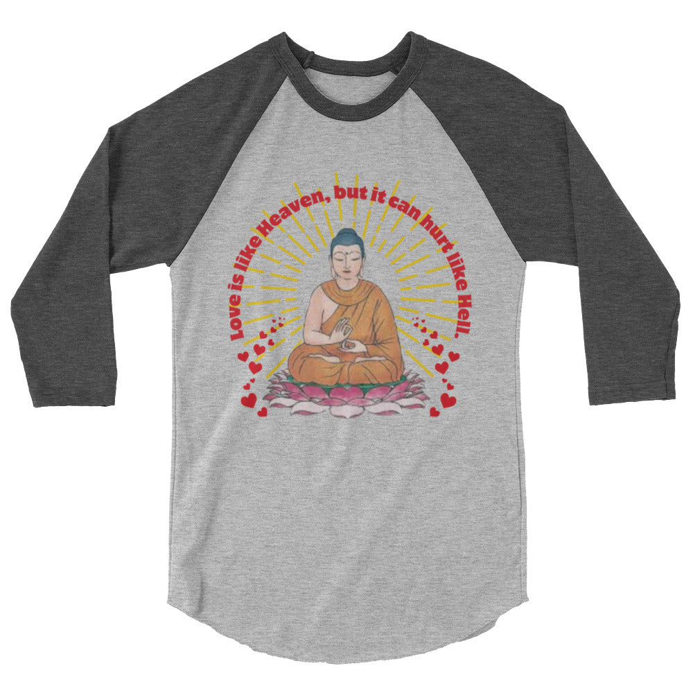 Japanese Buddha , tenjoutenge .3/4 sleeve raglan shirt
