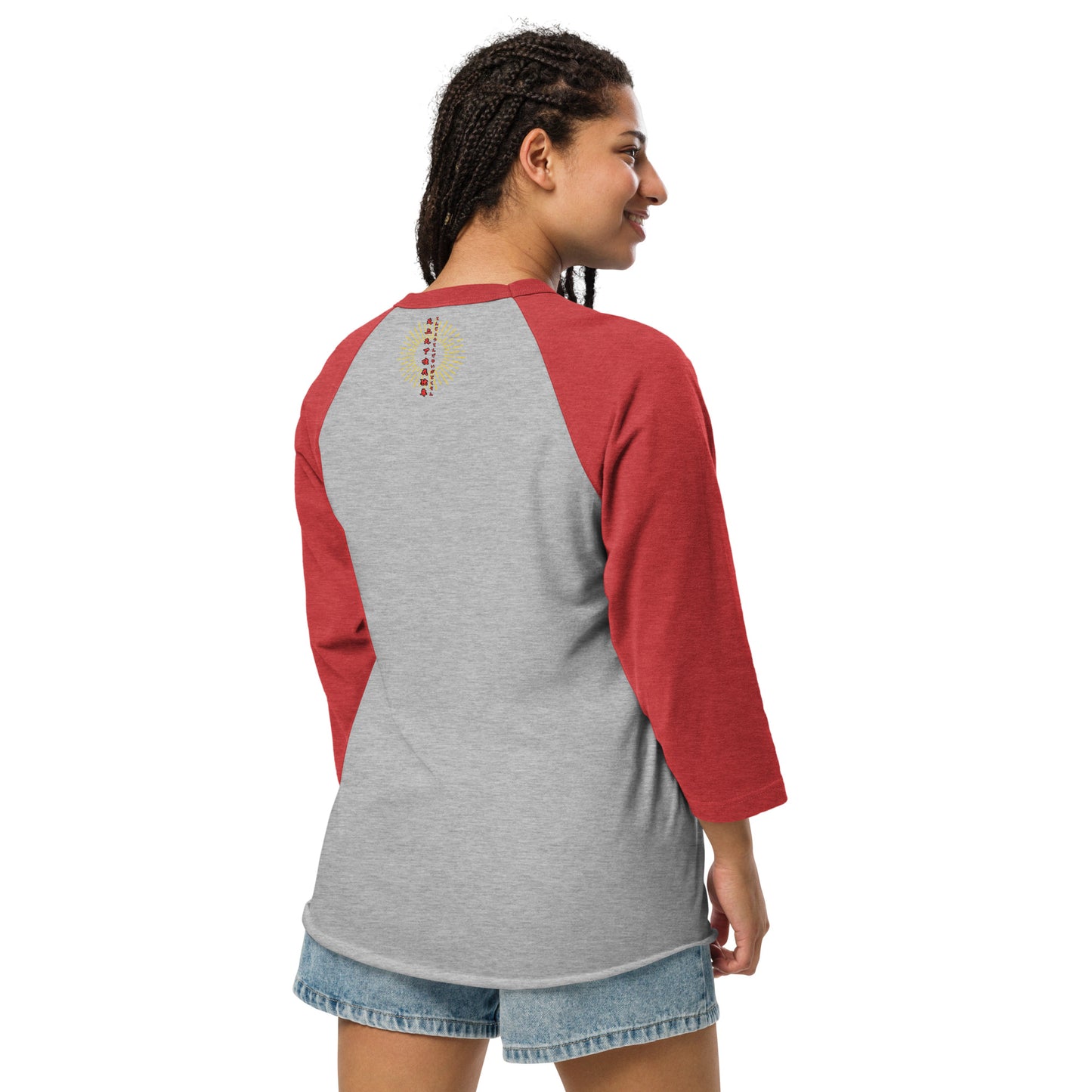 Japanese Buddha , tenjoutenge .3/4 sleeve raglan shirt
