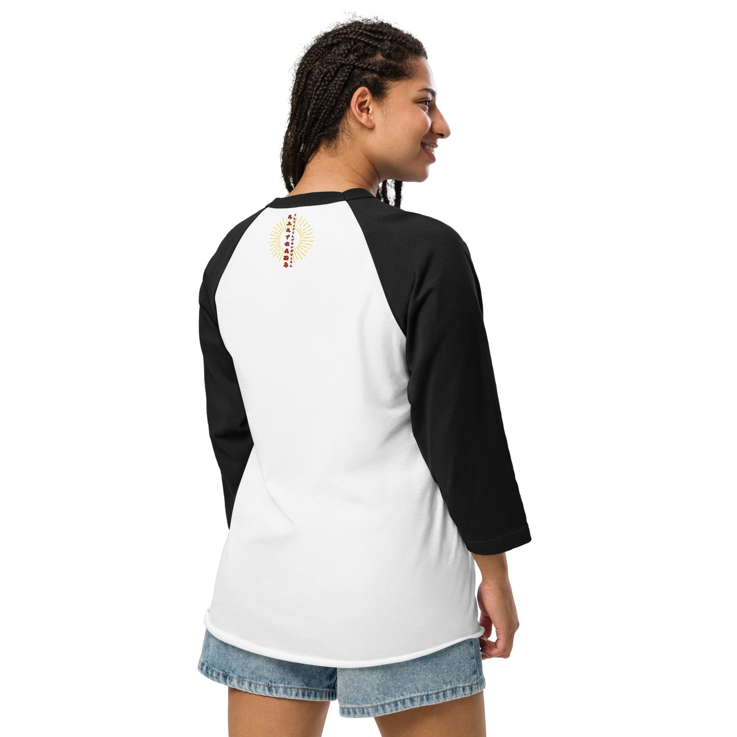 Japanese  Buddha, tenjoutenge  White 3/4 sleeve raglan shirt