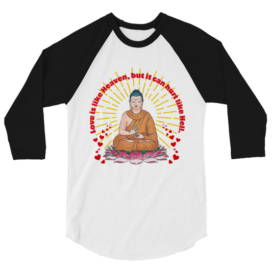 Japanese  Buddha, tenjoutenge  White 3/4 sleeve raglan shirt