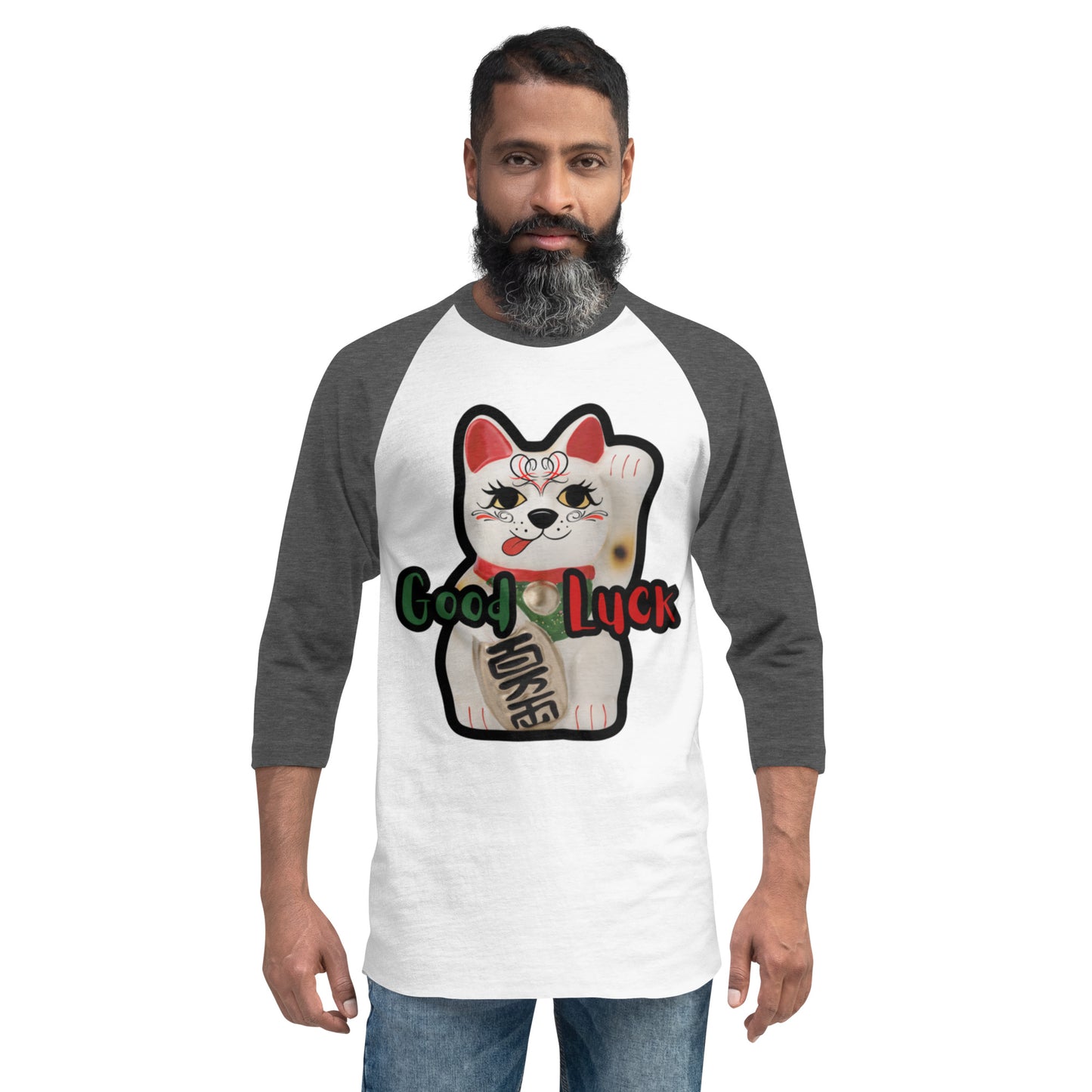 Lucky Cat  Manekineko 3/4 sleeve raglan shirt