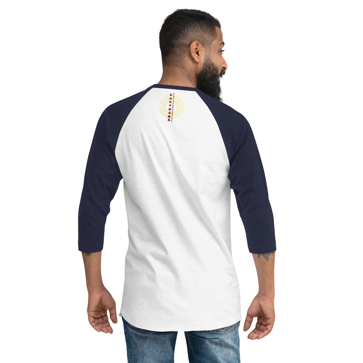 Japanese  Buddha, tenjoutenge  White 3/4 sleeve raglan shirt