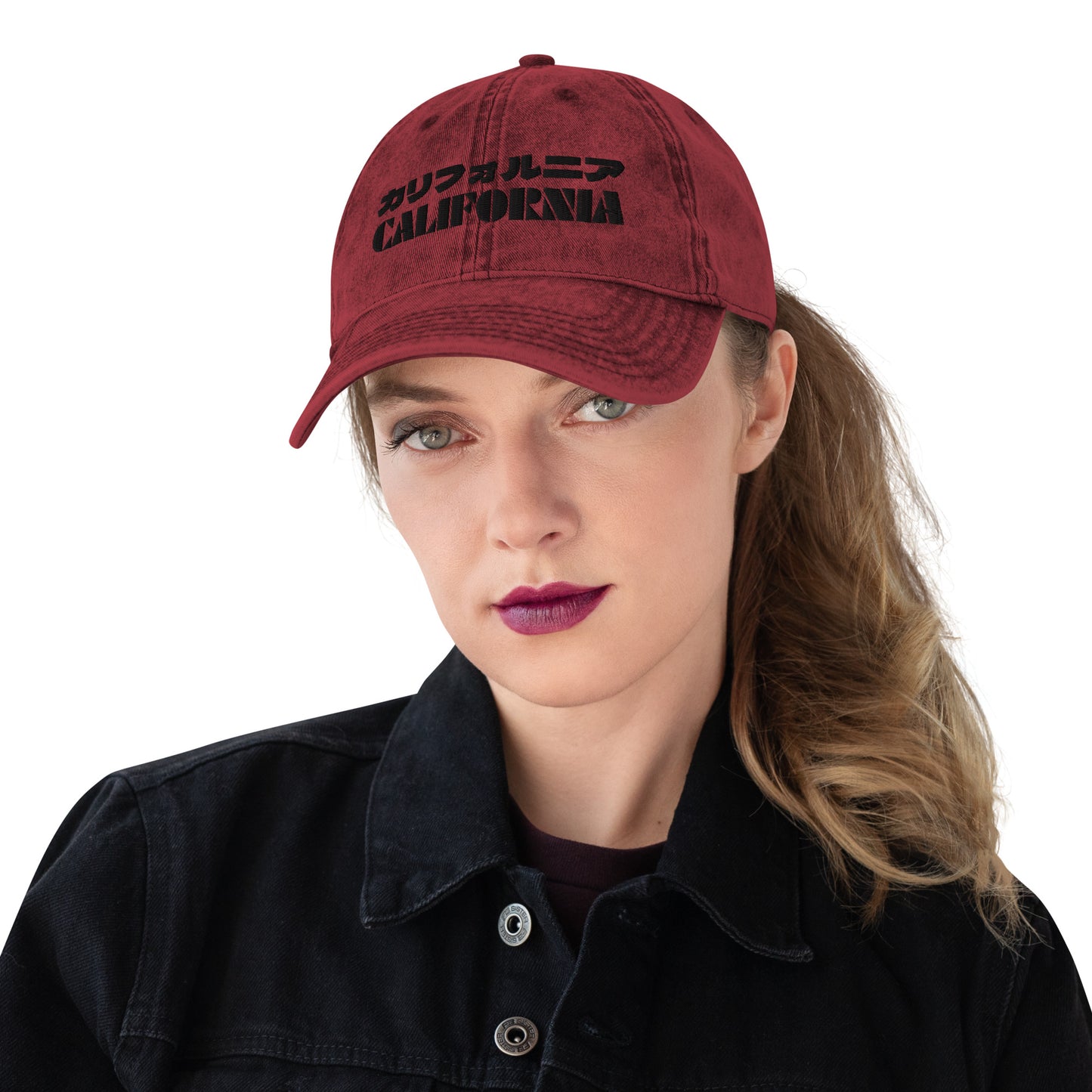 California Grizzly Bear Japanese Katakana Vintage Cotton Twill Cap