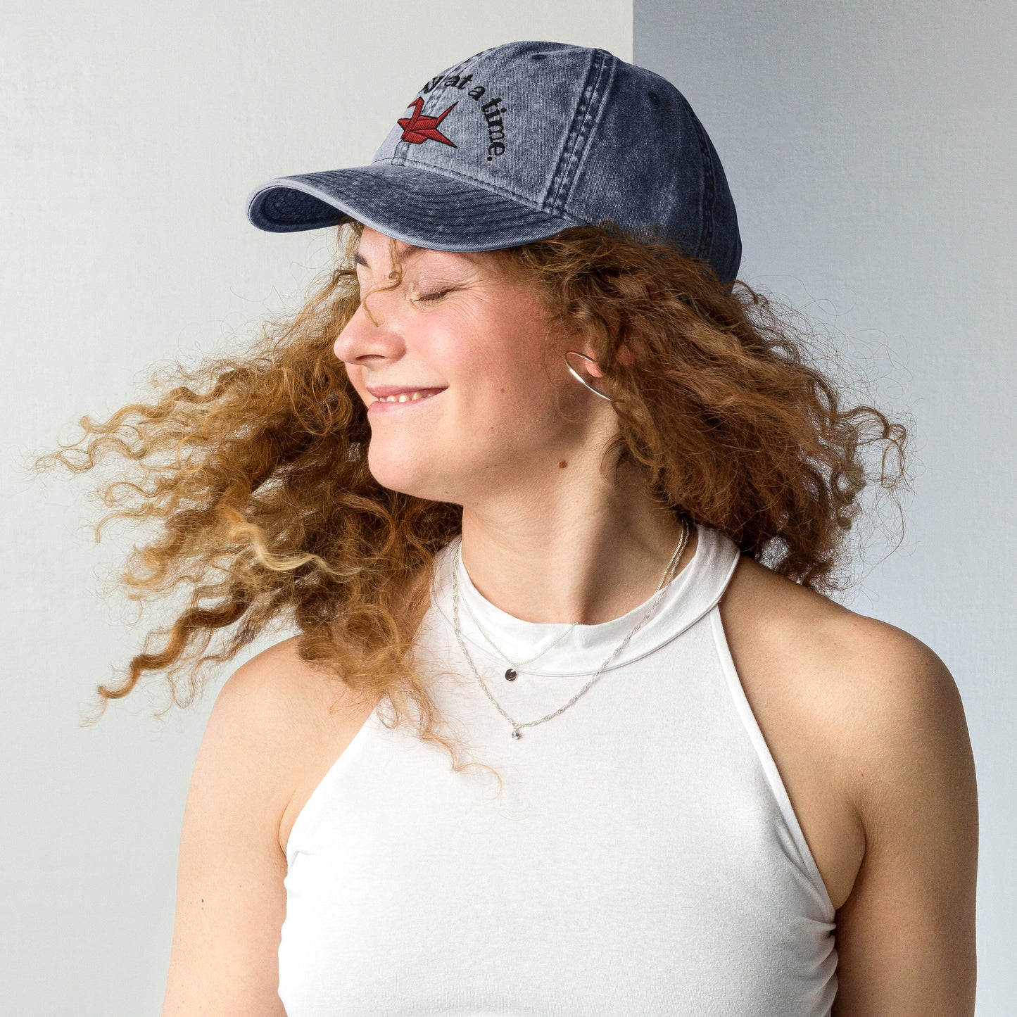 ORIGAMI, Orizuru, Crane, Japanese Vintage Cotton Twill Cap