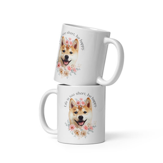 SHIBA be Happy  White glossy mug