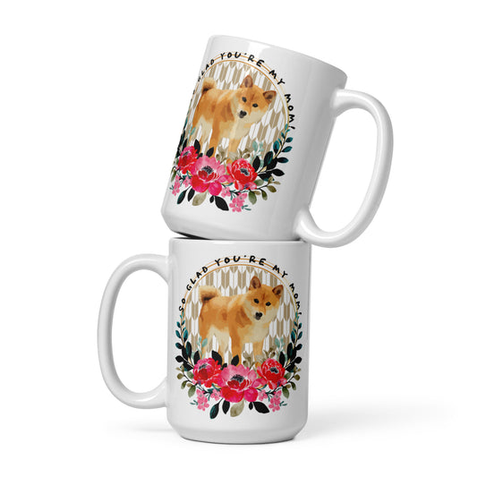 Shiba Inu Dog Japanese Letters mom White glossy mug