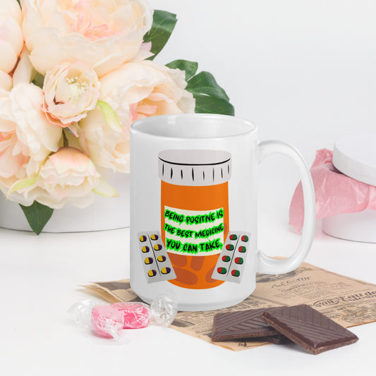 Being positive White glossy mug