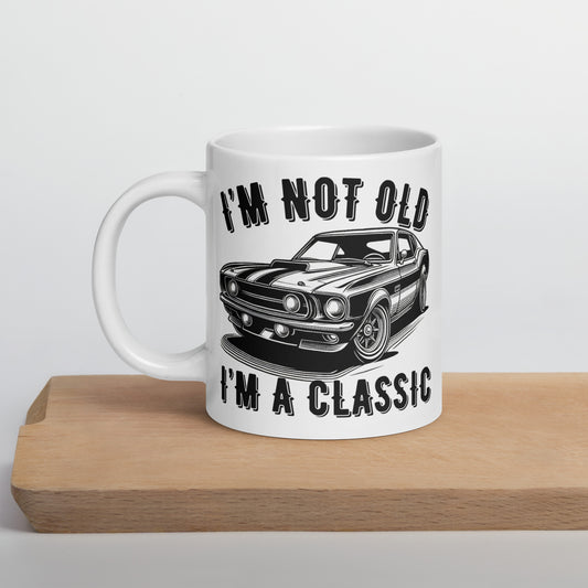 Vintage Car Fan, Hot rod, Muscle car, 20oz coffee mug, Retro Vintage, White glossy mug