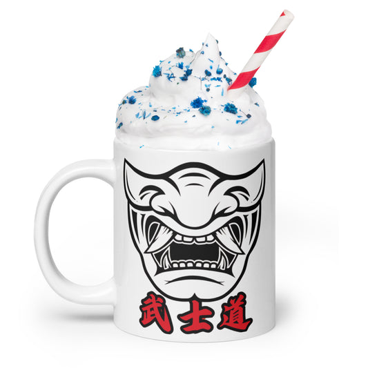 Samurai Mask Samurai Sword White glossy mug