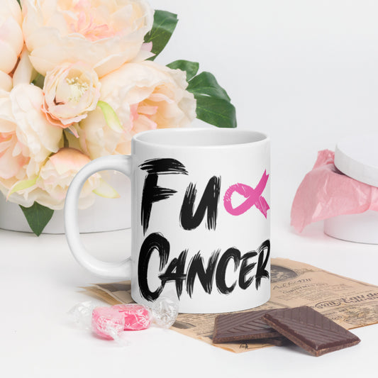 Fuck Cancer, Cancer Survivor Gift Mug,  White glossy mug