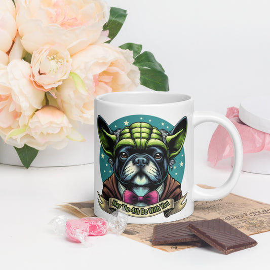 Star Wars Day, May The 4th Be with You, Yoda, Frenchie, French Dog, Grogu,  White glossy mug