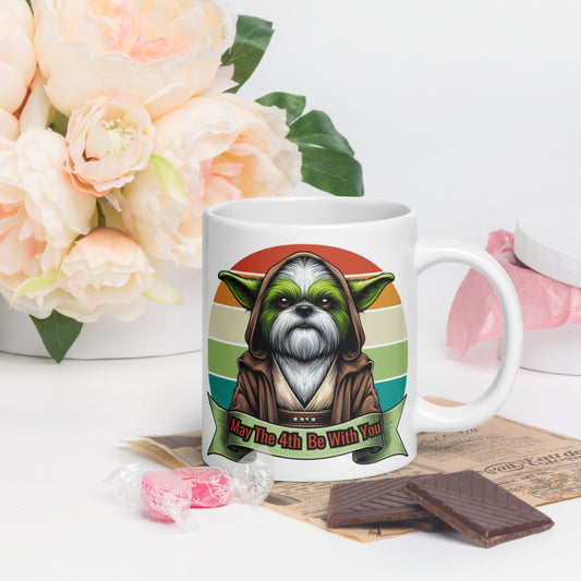 Star Wars Day, May The 4th Be with You, Yoda, Shih Tzu, Shih Tzu Dog, Grogu, White glossy mug