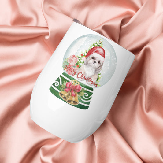 Christmas Shih Tzu  Wine tumbler,