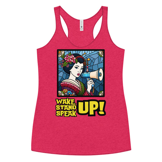 Wake Up Stand Up Speak Up, LGBTQ, Geisha, gay pride, Against Bullying Top, Protest Tank, Human Rights, Advocacy Top, Kawaii Racerback Tank Women's Racerback Tank